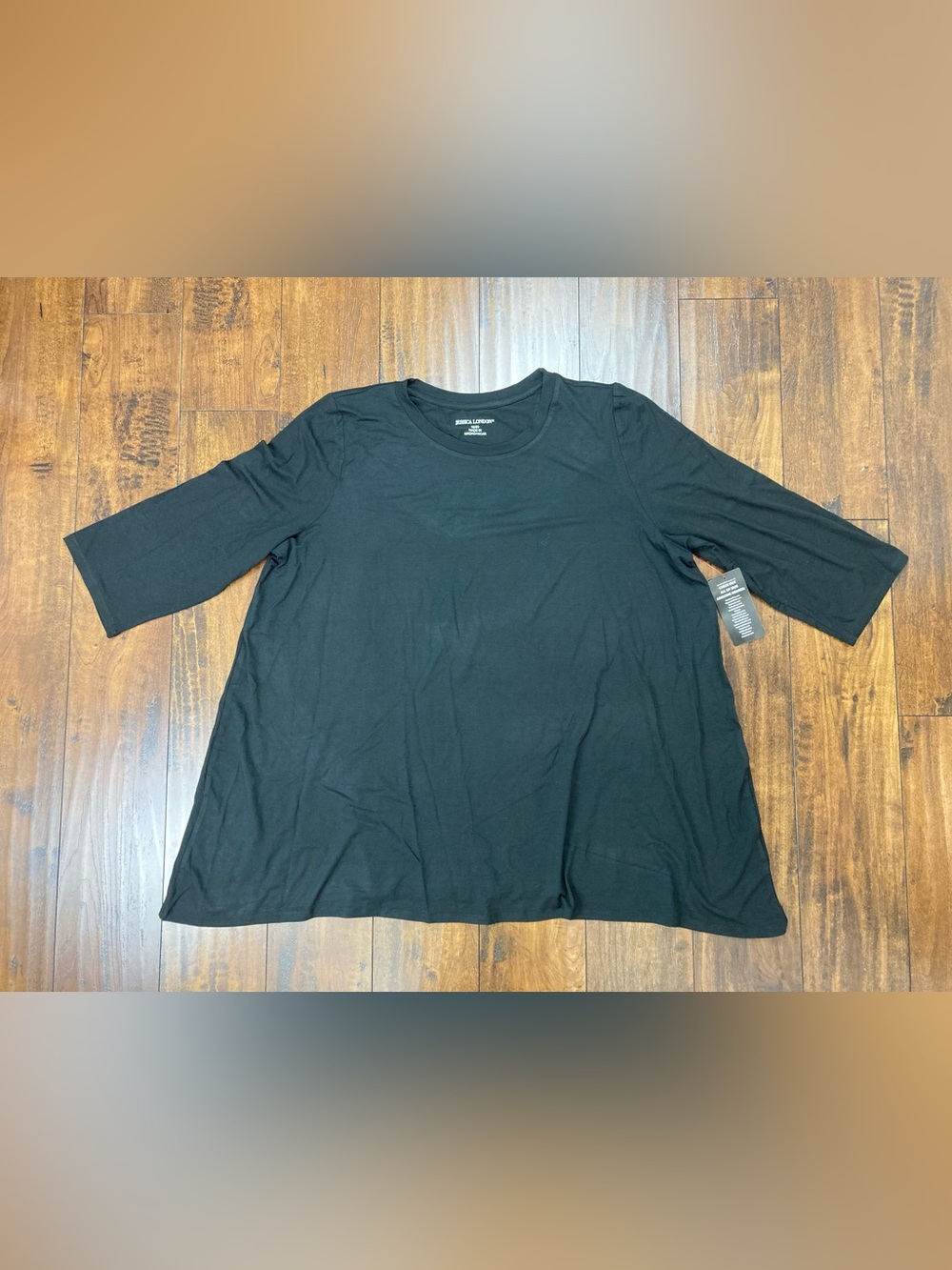 Jessica London Plus Black Crewneck Tunic 3/4 Sleeve Women’s Size 18/20 NWT.